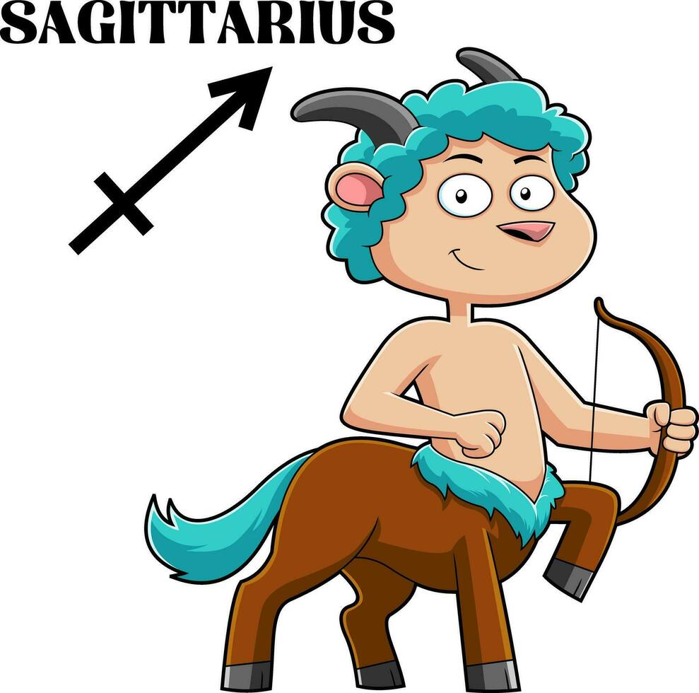 Sagittarius Cartoon Character Horoscope Zodiac Sign. Vector Hand Drawn Illustration