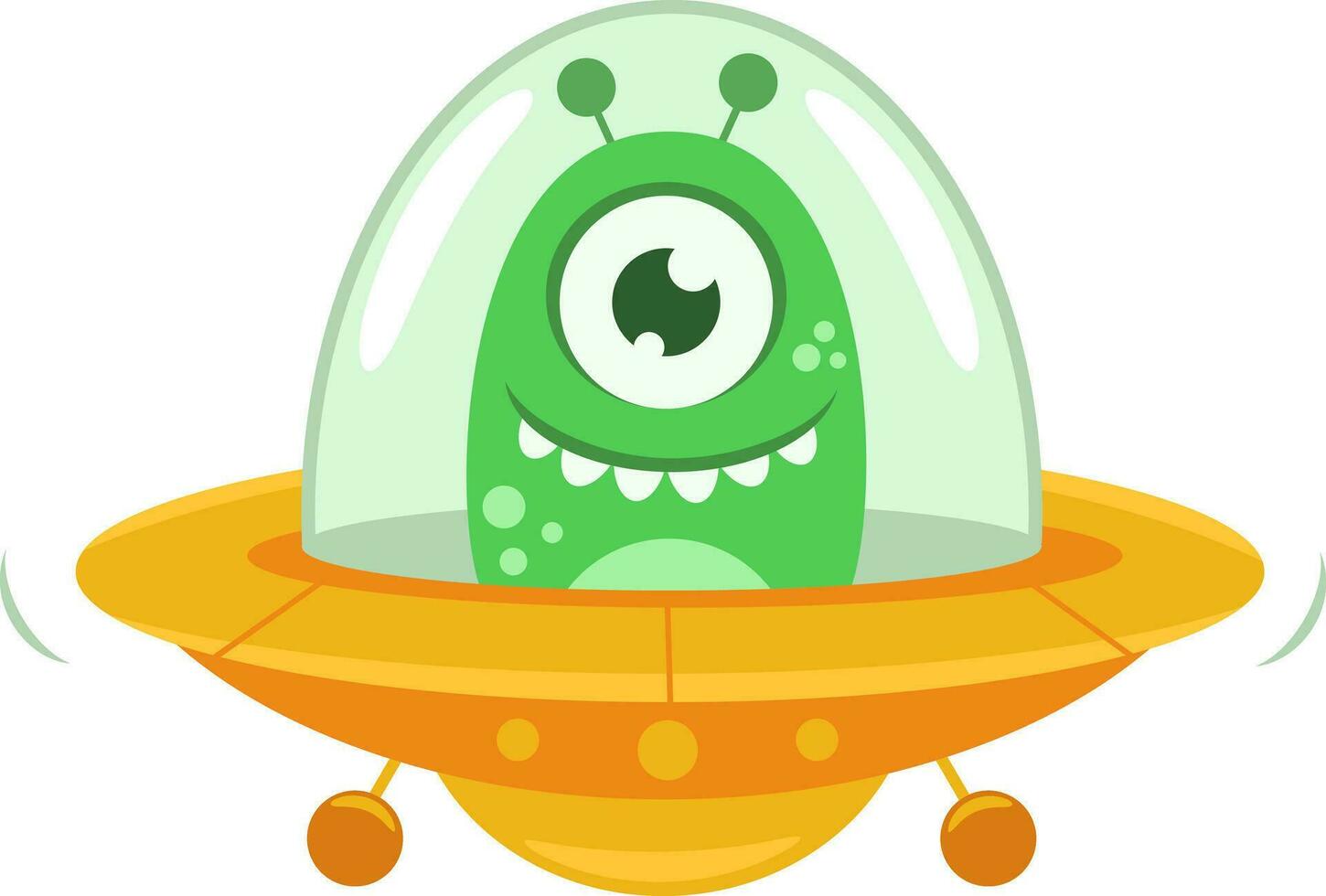 Ufo Cute Alien Cartoon Character In A Flying Saucer. Vector Illustration Flat Design