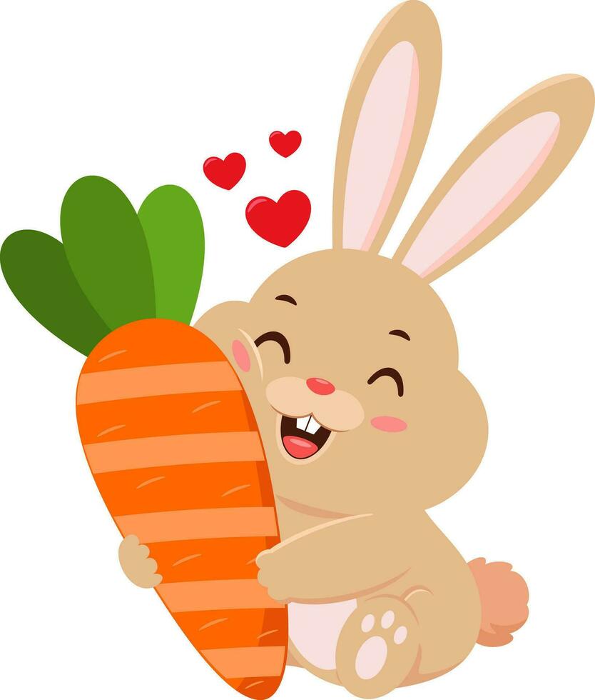 Cute Bunny Rabbit Cartoon Character Hugging A Carrot Vector Illustration Flat Design