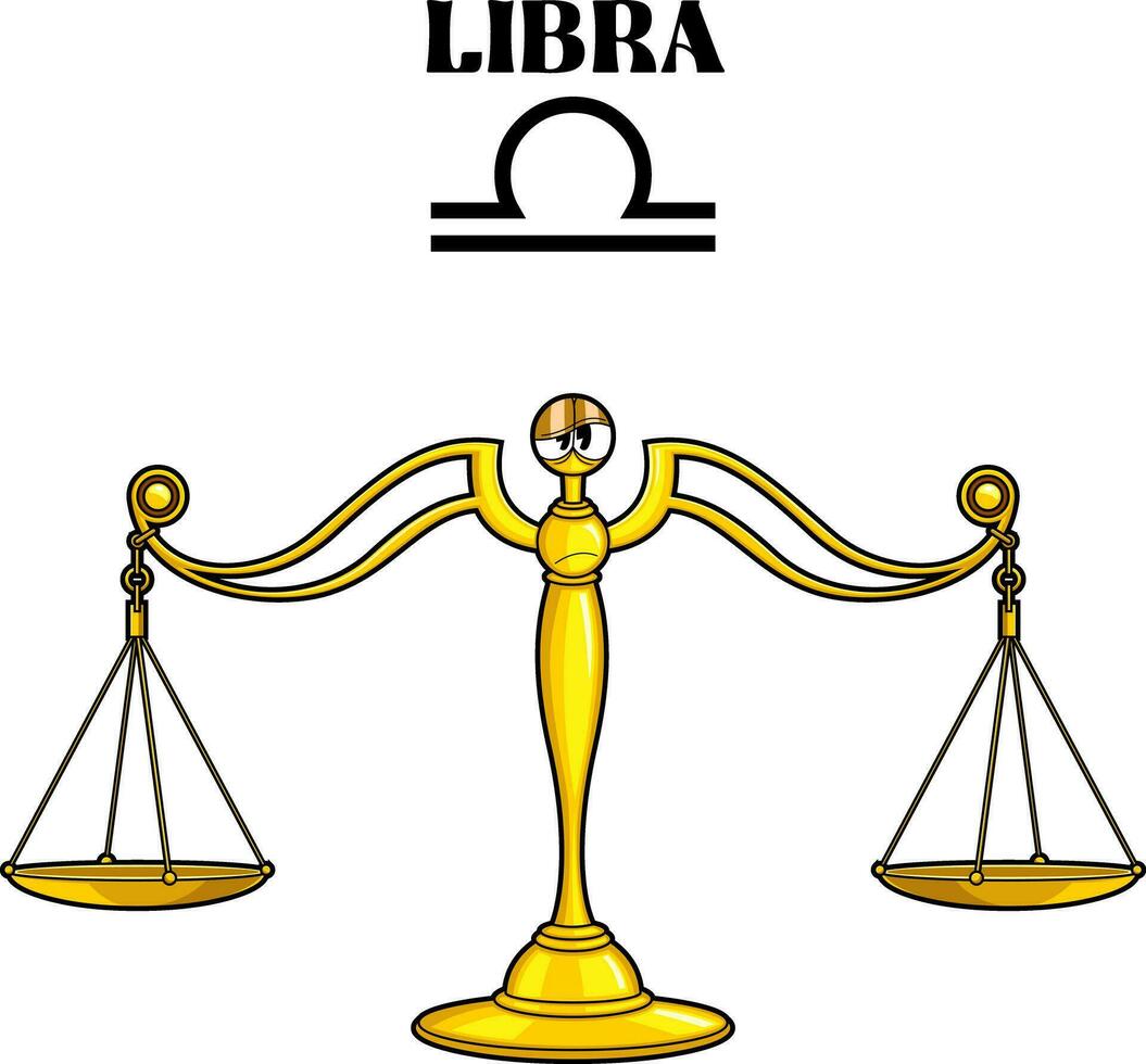 Libra Cartoon Character Horoscope Zodiac Sign. Vector Hand Drawn Illustration