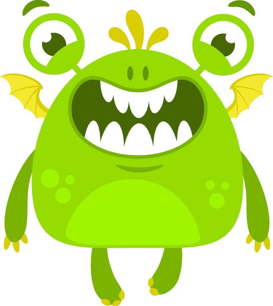 Cute Smiling Monster Cartoon Character Flying In The Sky. Vector Illustration Flat Design