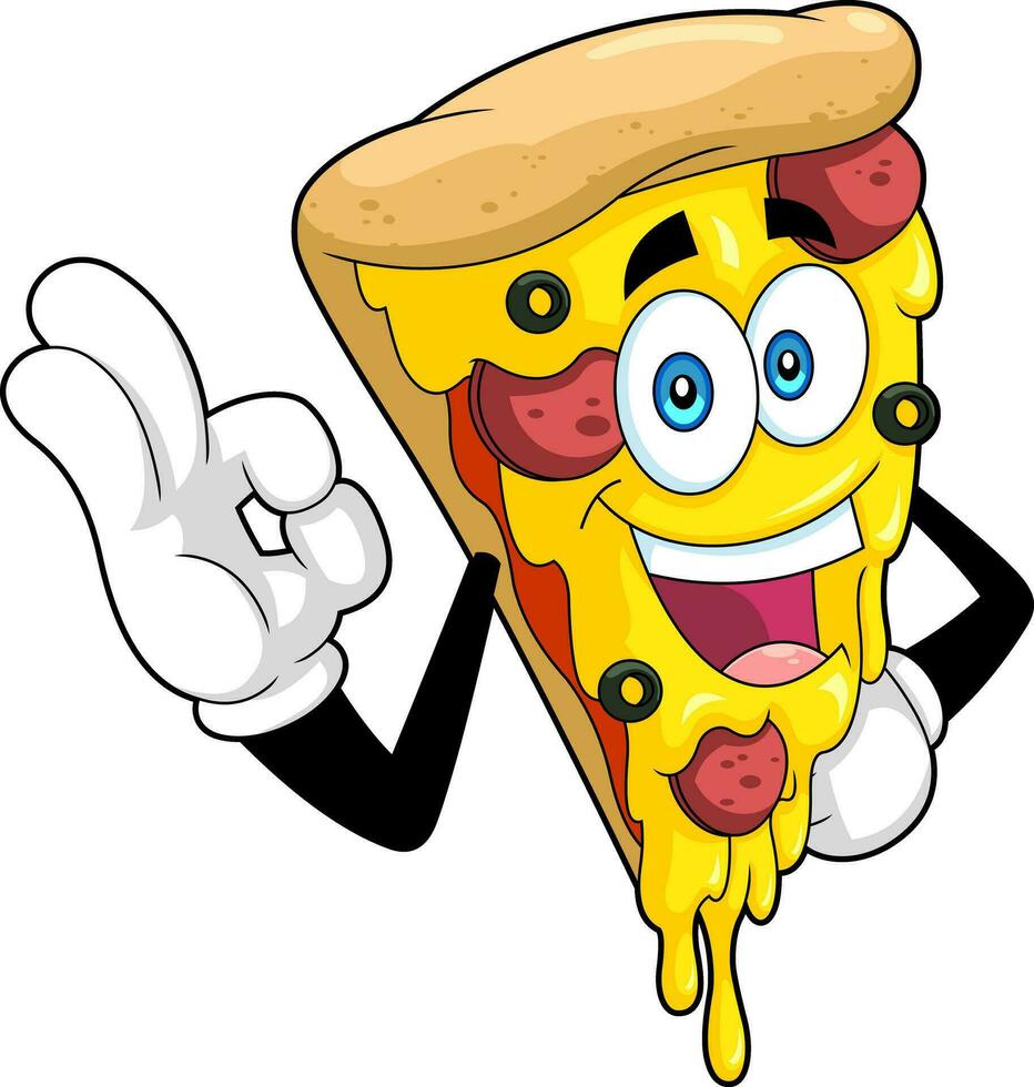 Happy Pizza Slice Cartoon Character. Vector Hand Drawn Illustration