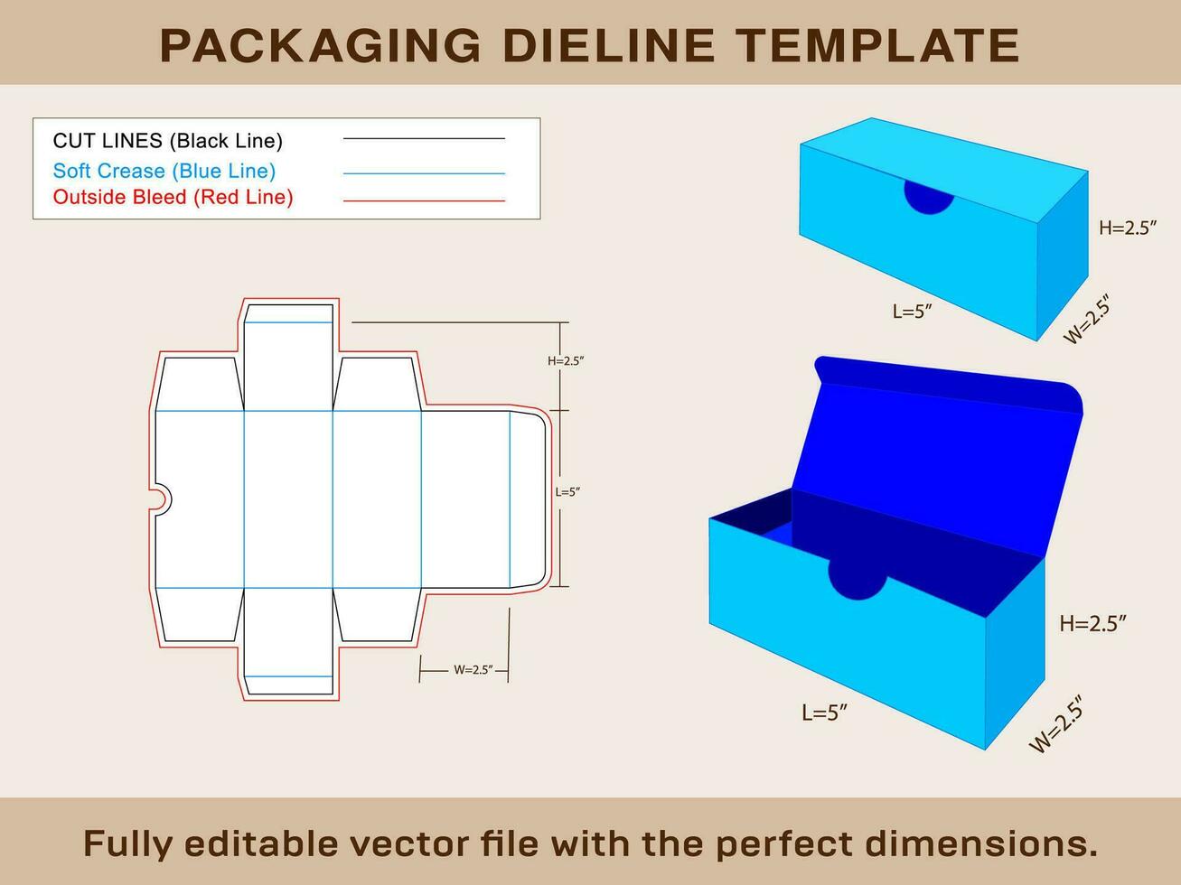 Rectangular Box, Box Dieline Template, Editable Vector File and 3d box