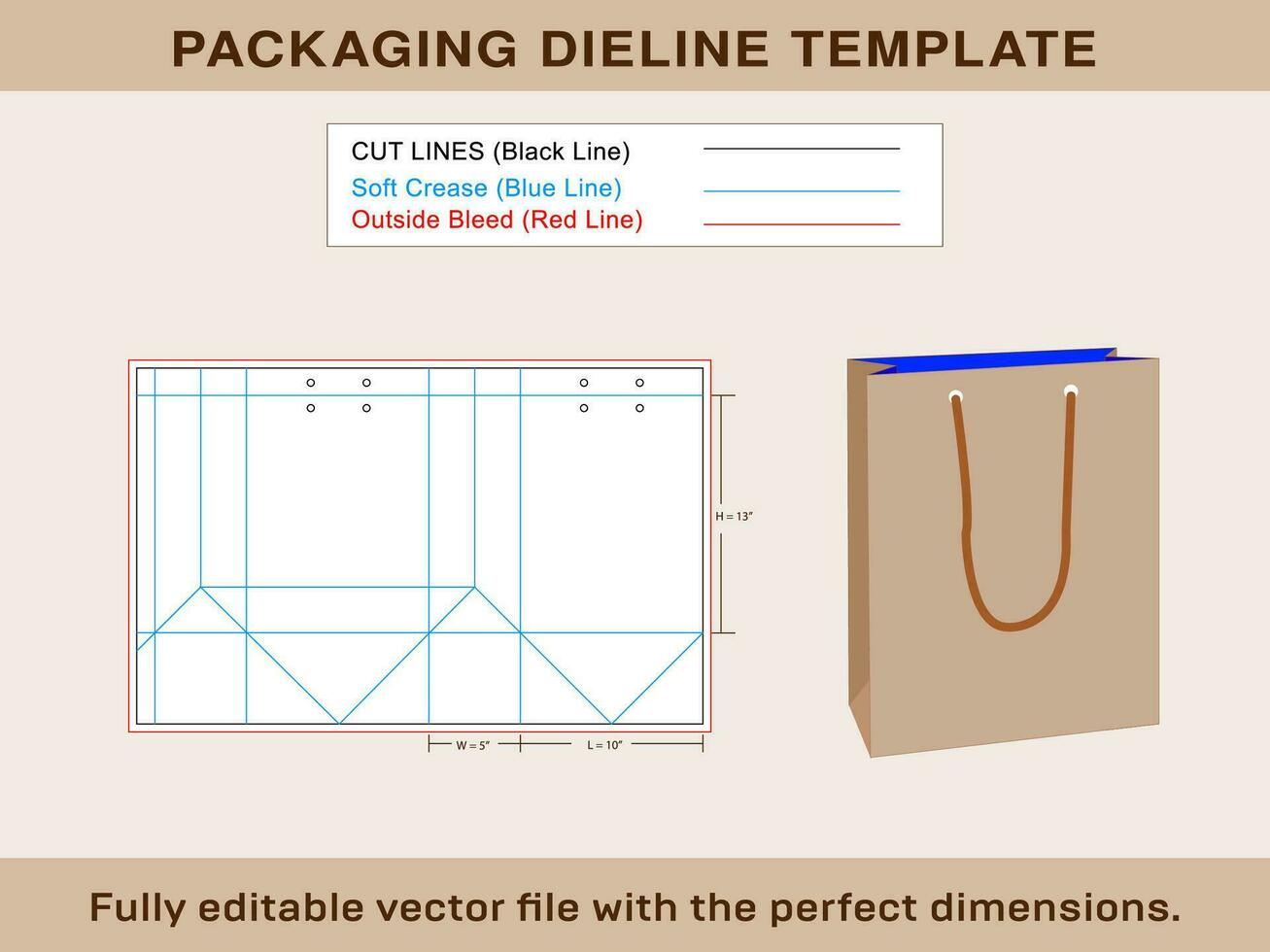 Tote Gift Box With Handles, Dieline Template ans 3d box vector