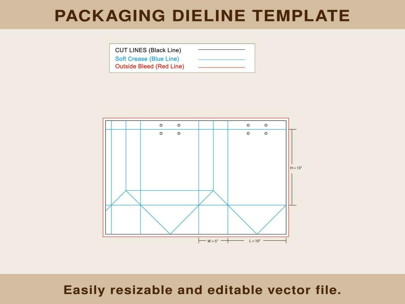 Tote Gift Box With Handles, Dieline Template, vector