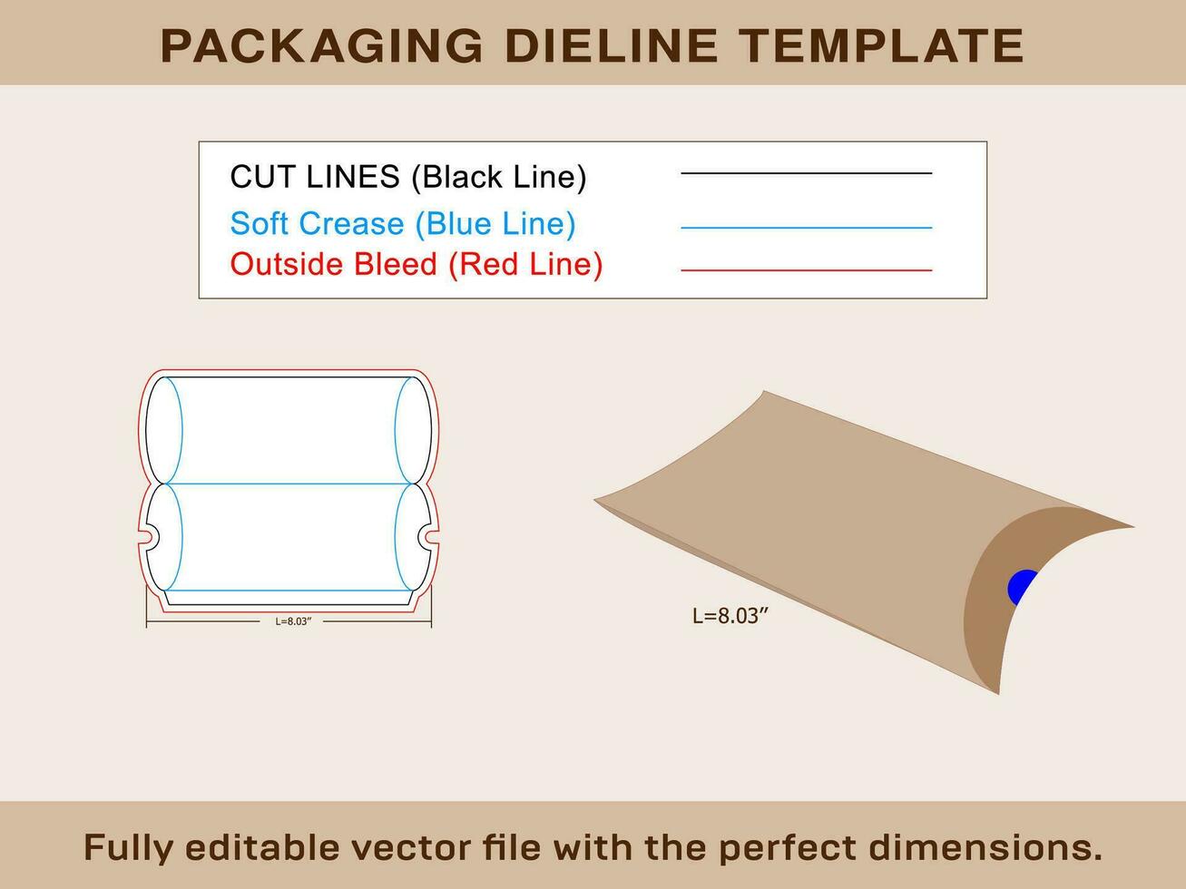 Pillow Box, Party Favor Box, Wedding Favor Box, Dieline Template and 3d box vector