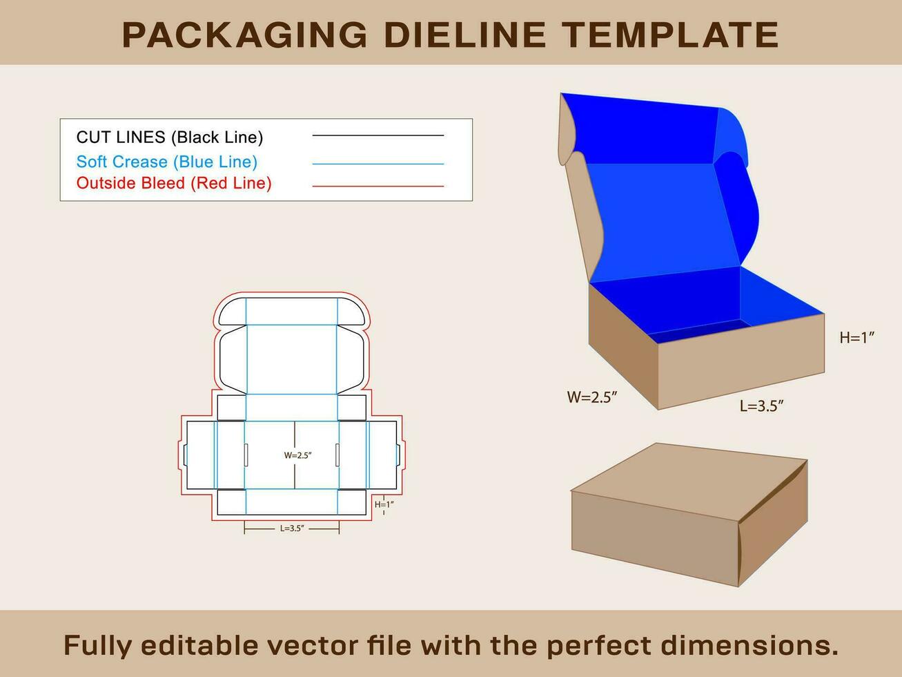 Mailer Box, Gift Box, Storage Box Dieline Template and 3d box, vector