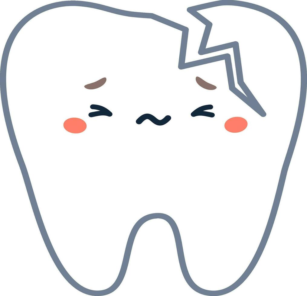 Vector illustration in children's style on the theme of dentistry. Cracked tooth with suffering expression on his face