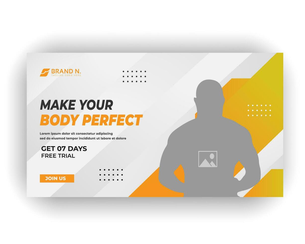 Gym post video thumbnail and creative web banner design template vector
