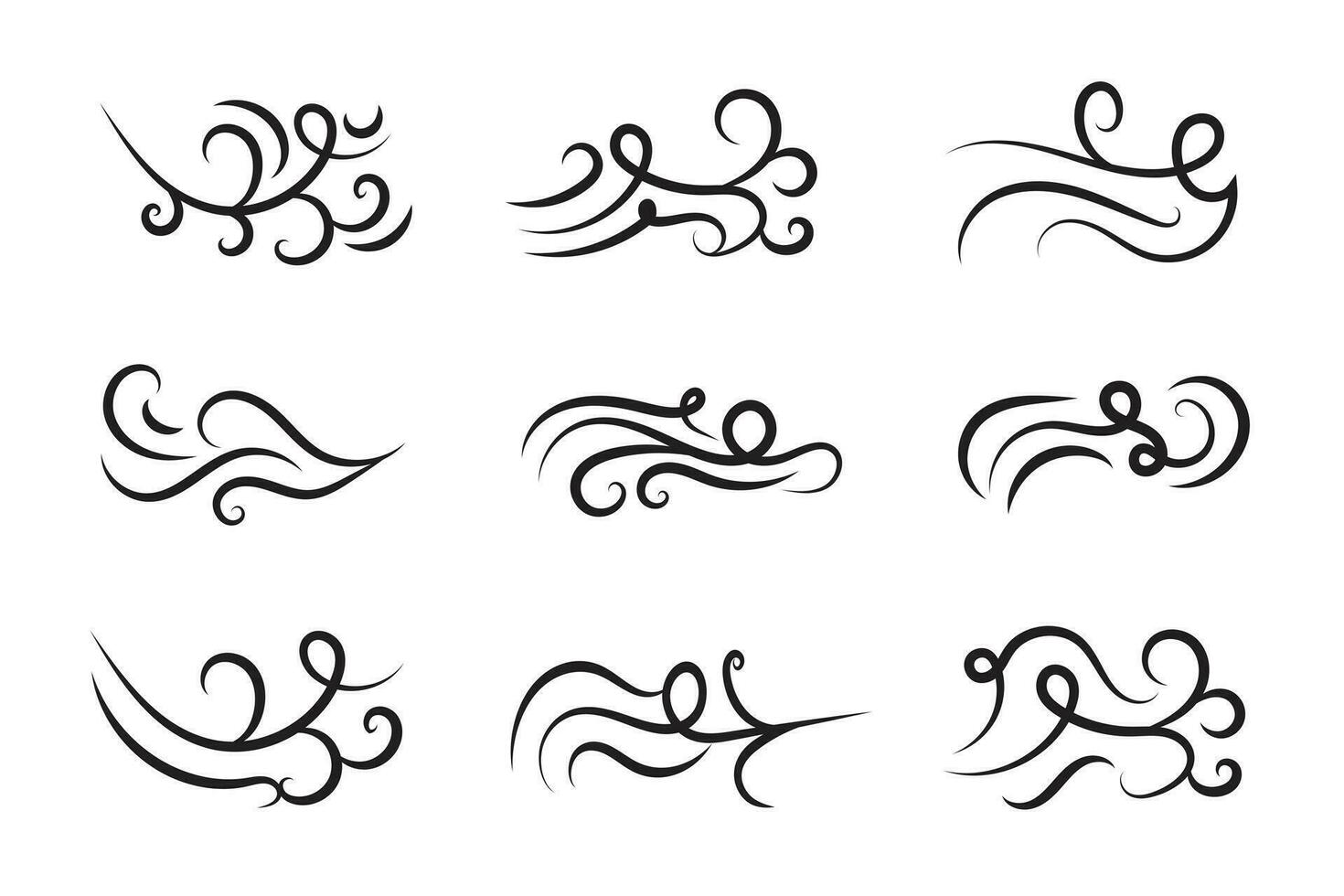 Vintage Filigree Swirls, calligraphy Tattoo style Decorative Elements, Text Ornaments curly line swings swashes, Flourishes Swirls Elegant ornate, flourish Swirl ornament stroke, scroll design vector