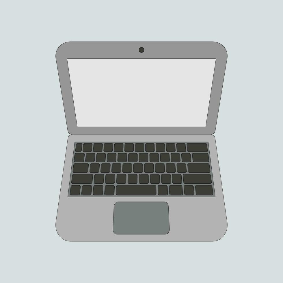 Vector illustration of an open gray laptop.