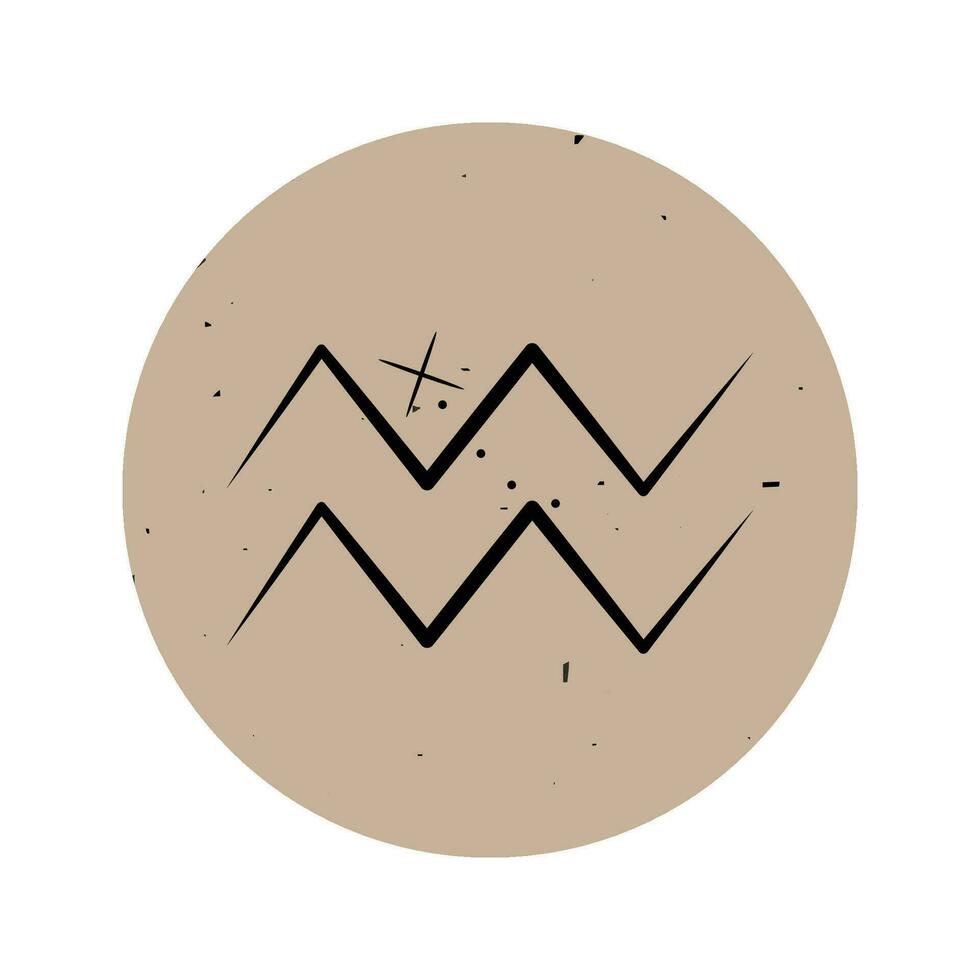 The zodiac sign is Aquarius. Vector icon in a beige grunge circle.