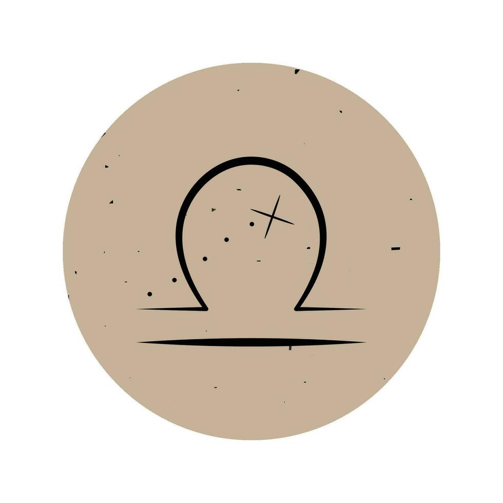 The zodiac sign is Libra. Vector icon in a beige grunge circle.