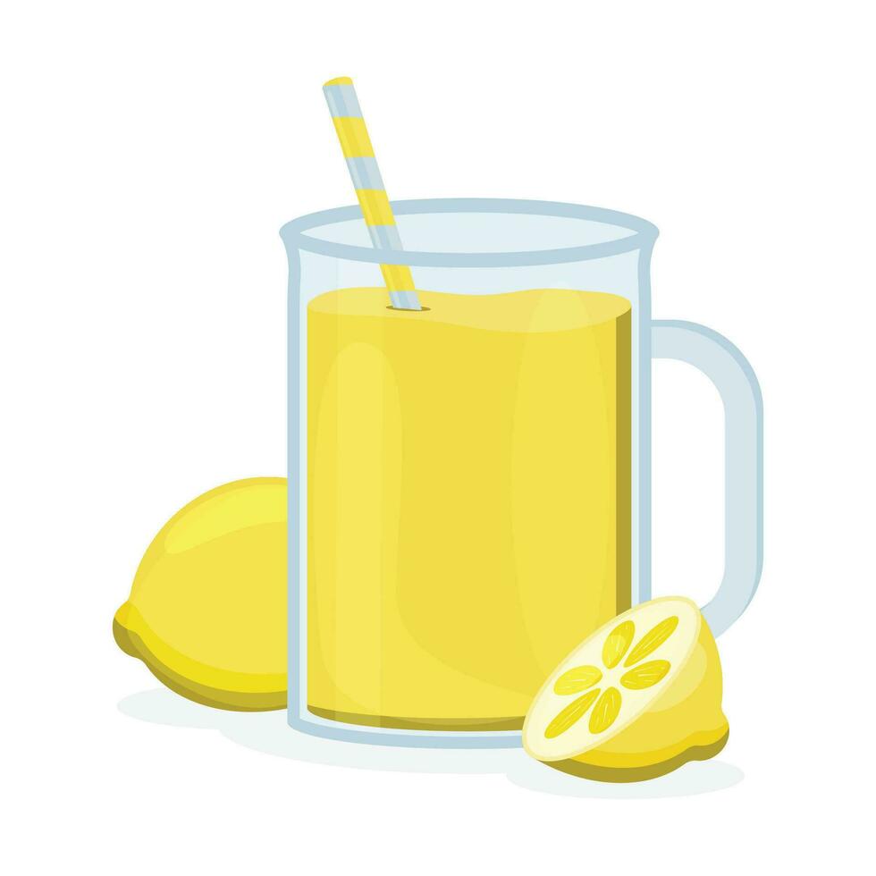 A glass of lemon juice with a straw. Juices with different flavors. Fruit juices. vector