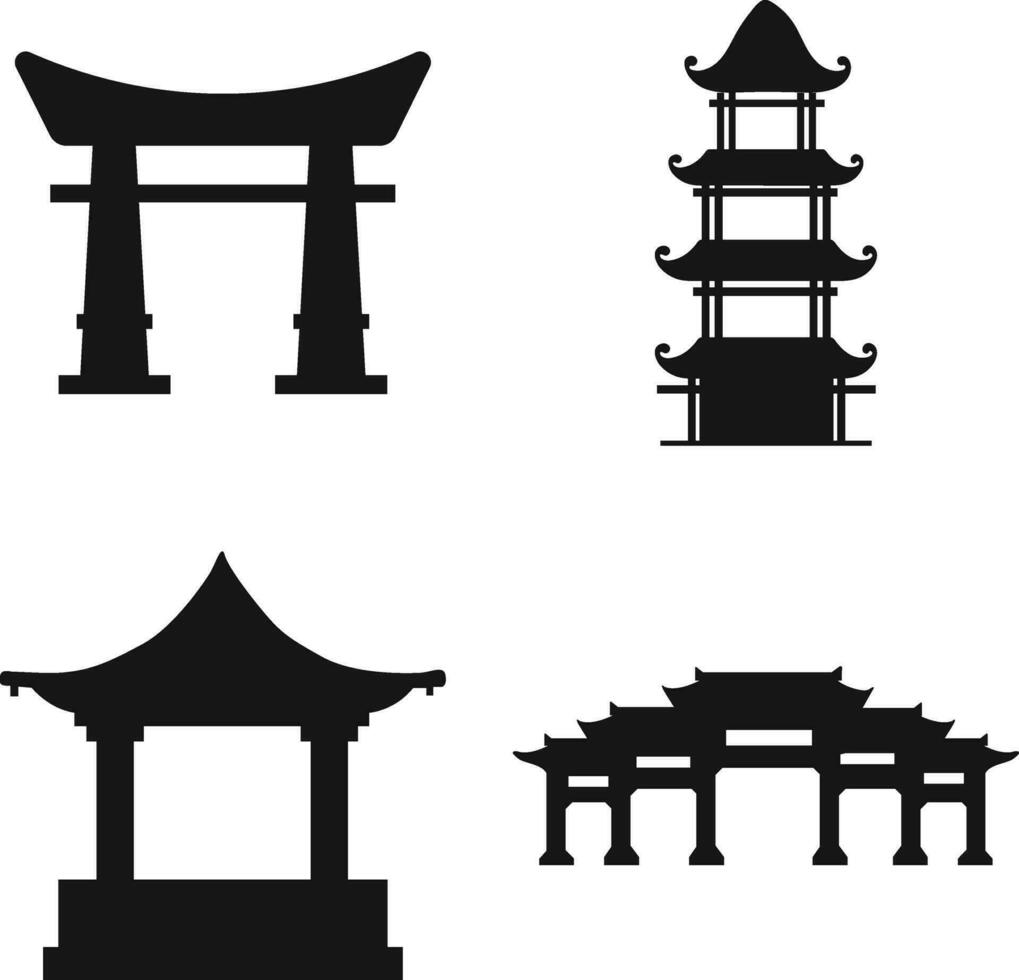 Traditional Chinese Building Elements. Chinese Temple On White Background. vector