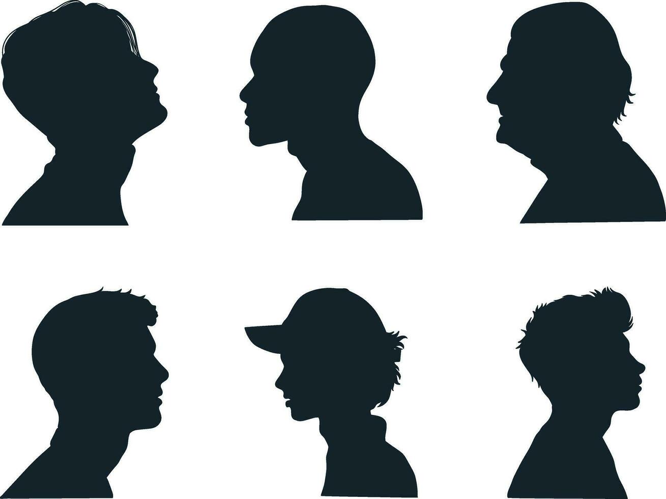 Collection of Man Head Silhouette. Isolated On White Background vector