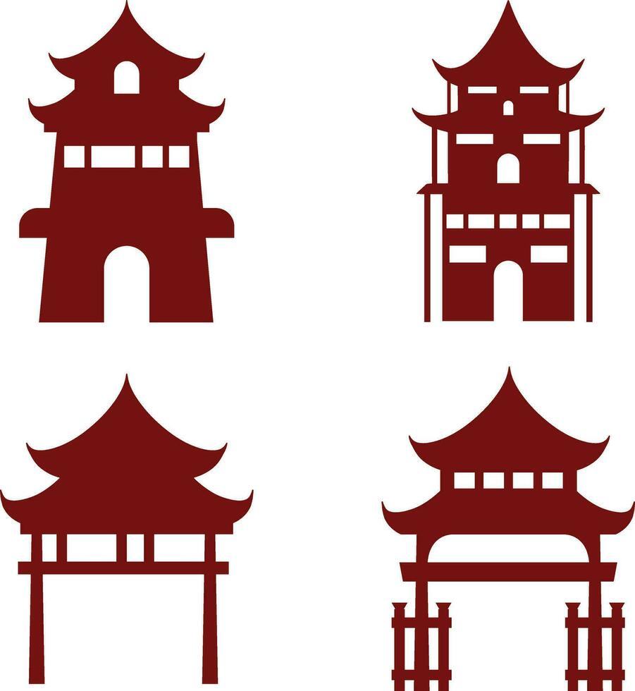 Collection of Chinese Traditional Building. Chinese Temple. Vector Illustration