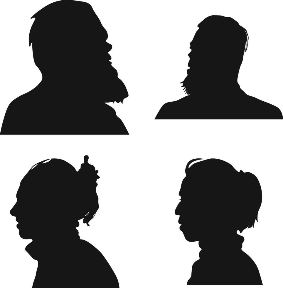 Collection of Different Man Head Silhouette. Man Side Face. Isolated On White Background vector