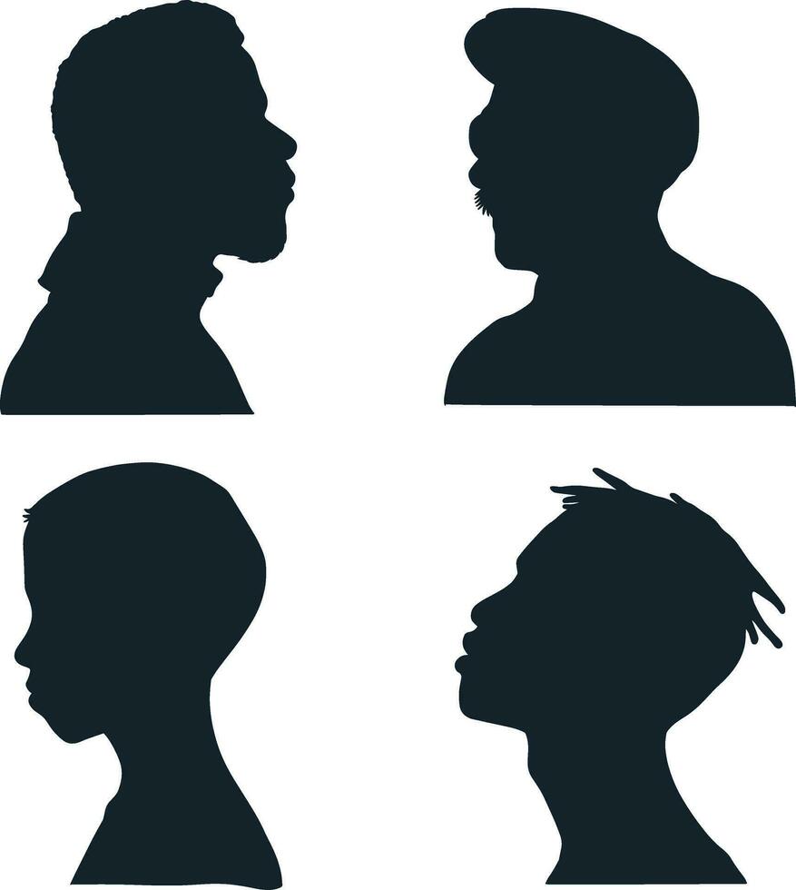 Collection of Man Head Silhouette. Isolated On White Background vector