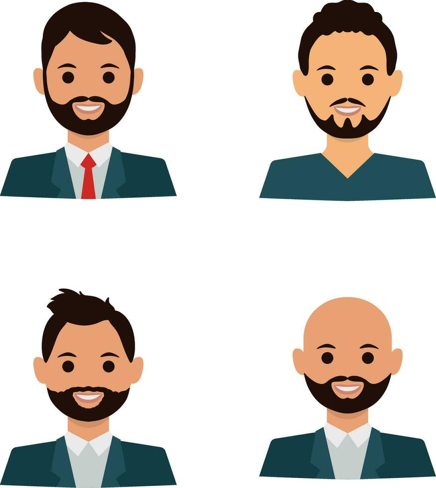 Set of Business Man Avatar. In Flat Style. Vector Illustration