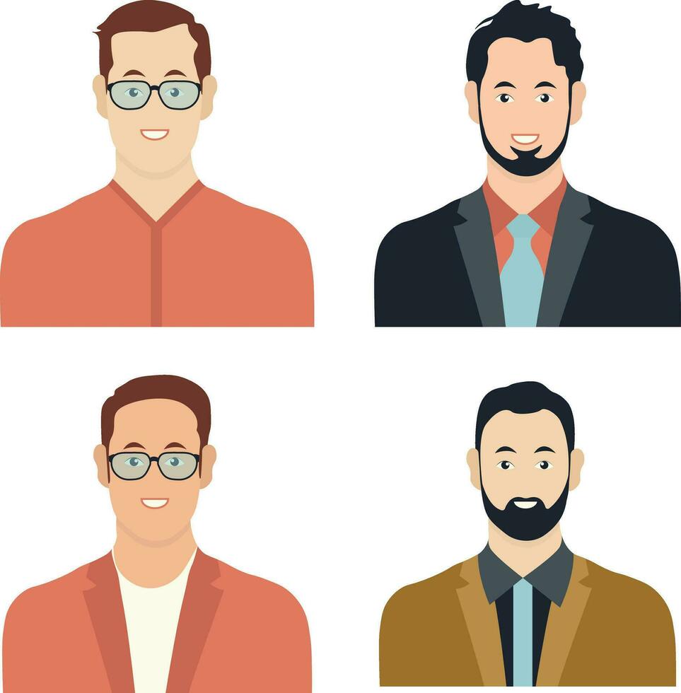 Collection of Business Man Avatar Character. User Profile. Isolated Vector