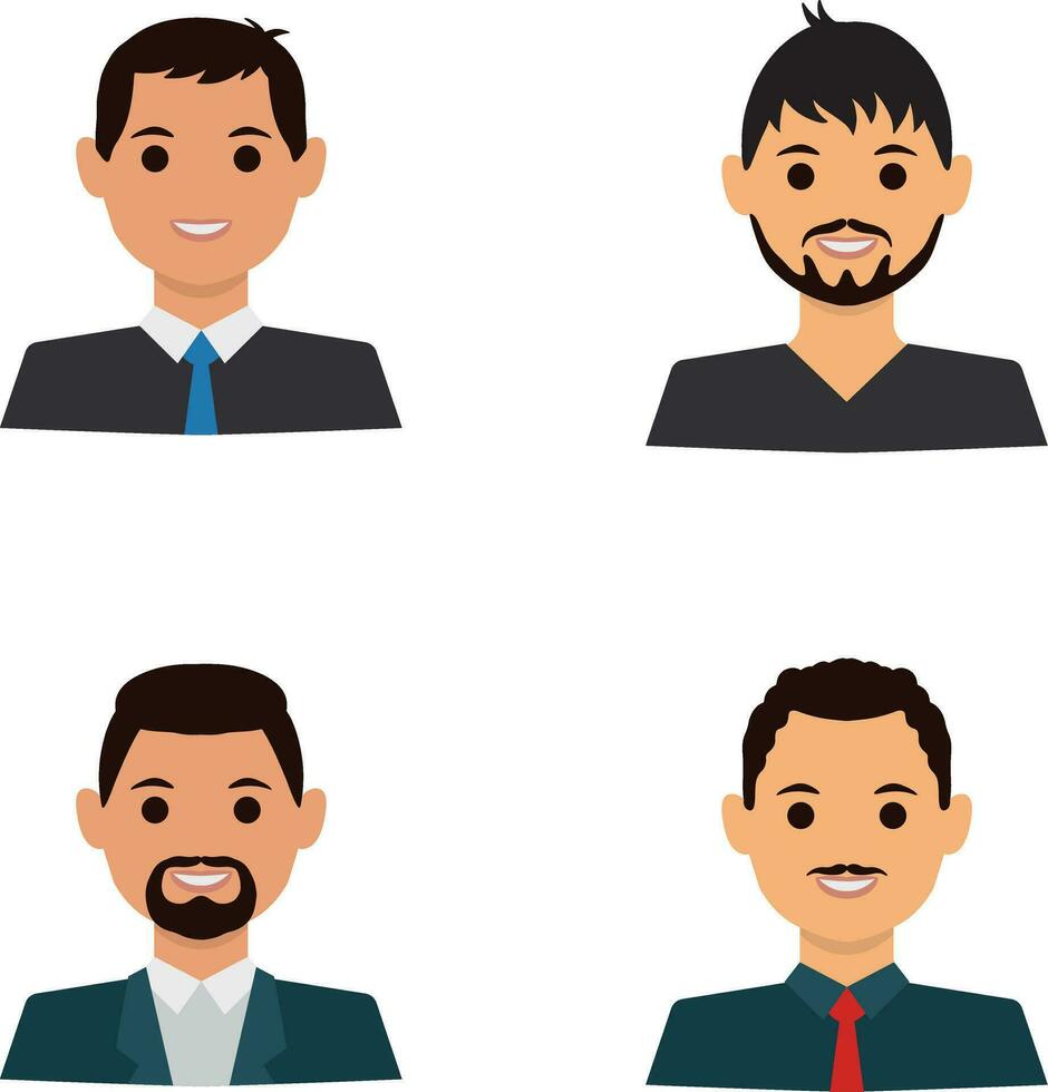 Set of Business Man Avatar. In Flat Style. Vector Illustration