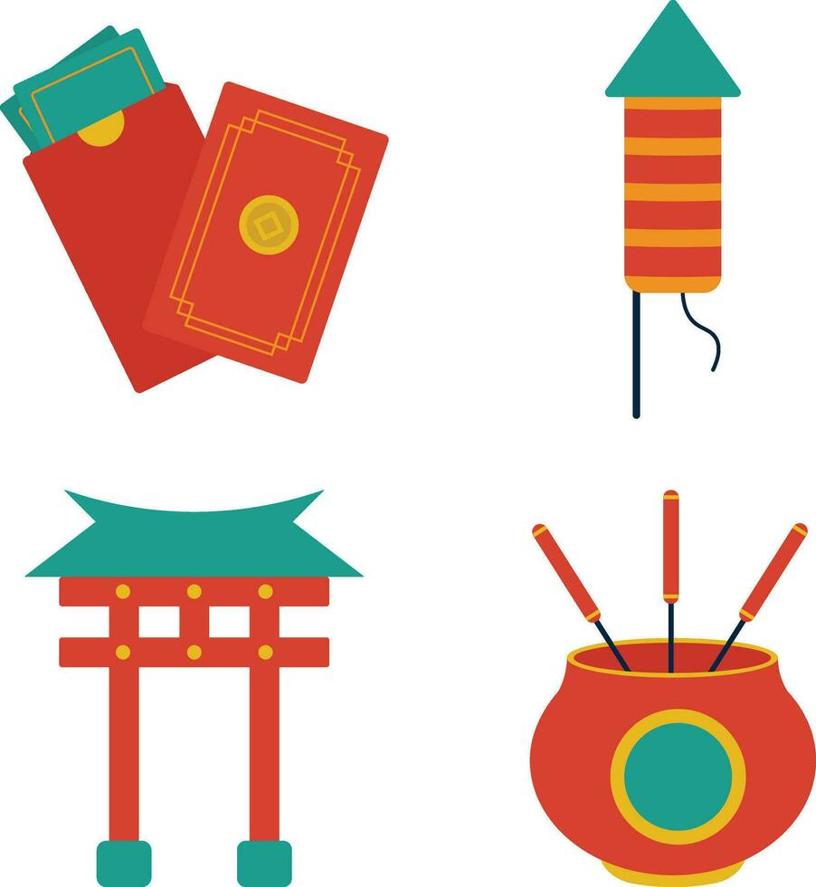 Chinese New Year Elements Set. Vector Flat Illustration.