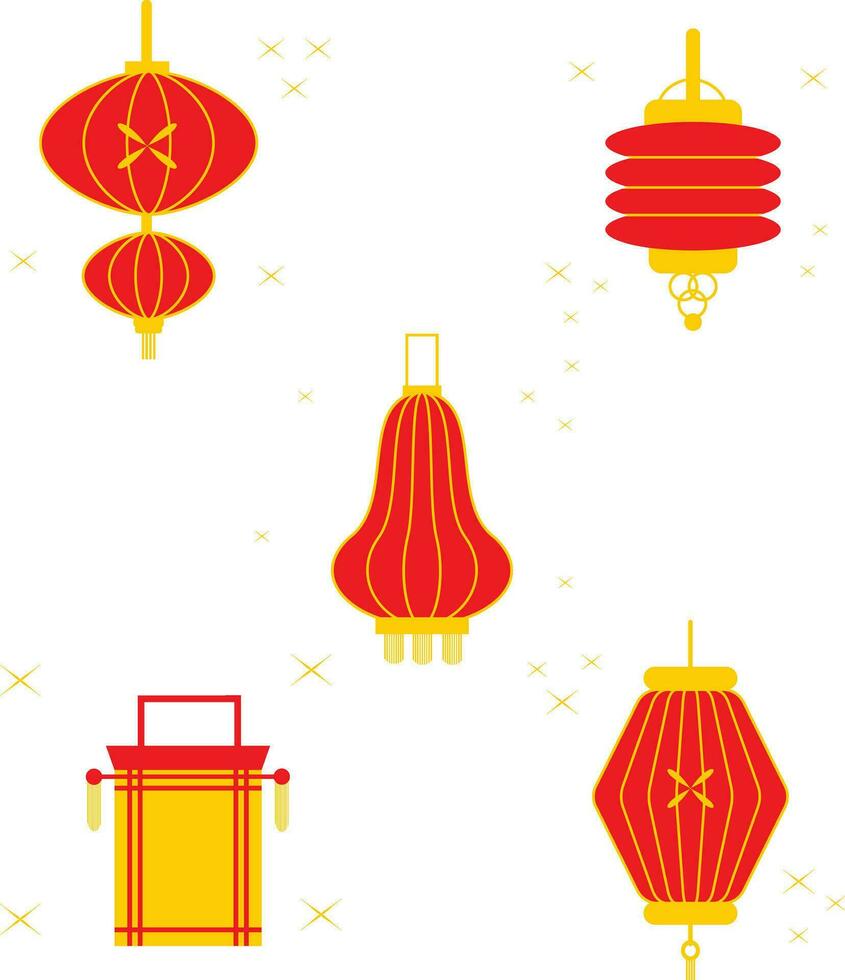 Set of Red Lantern Chinese New Year. Flat Vector Icons