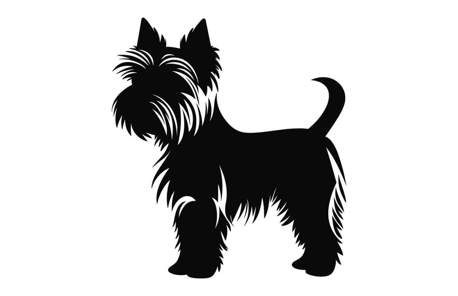 Yorkshire terrier perro vector negro silueta aislado en un blanco antecedentes