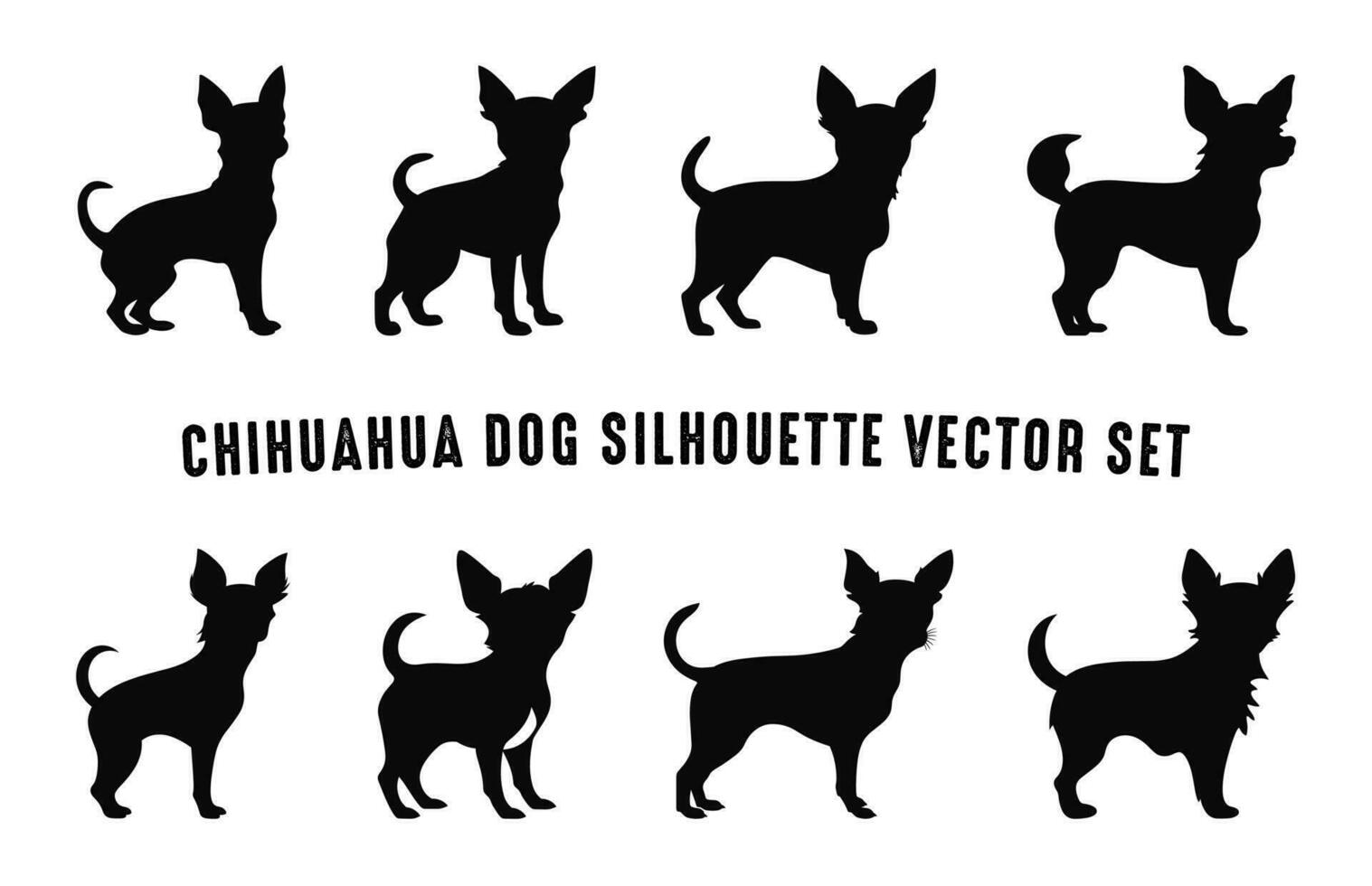 Chihuahua Dog Silhouettes Black vector Set, Silhouette of Dogs breed Bundle