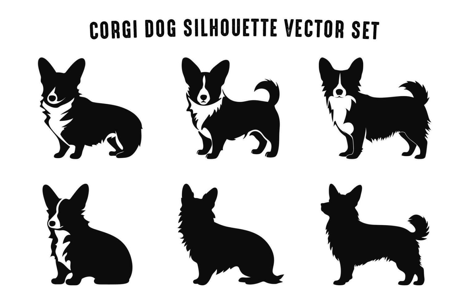 Corgi Dog Silhouettes vector Set, Black Silhouette of Dogs Clipart Bundle