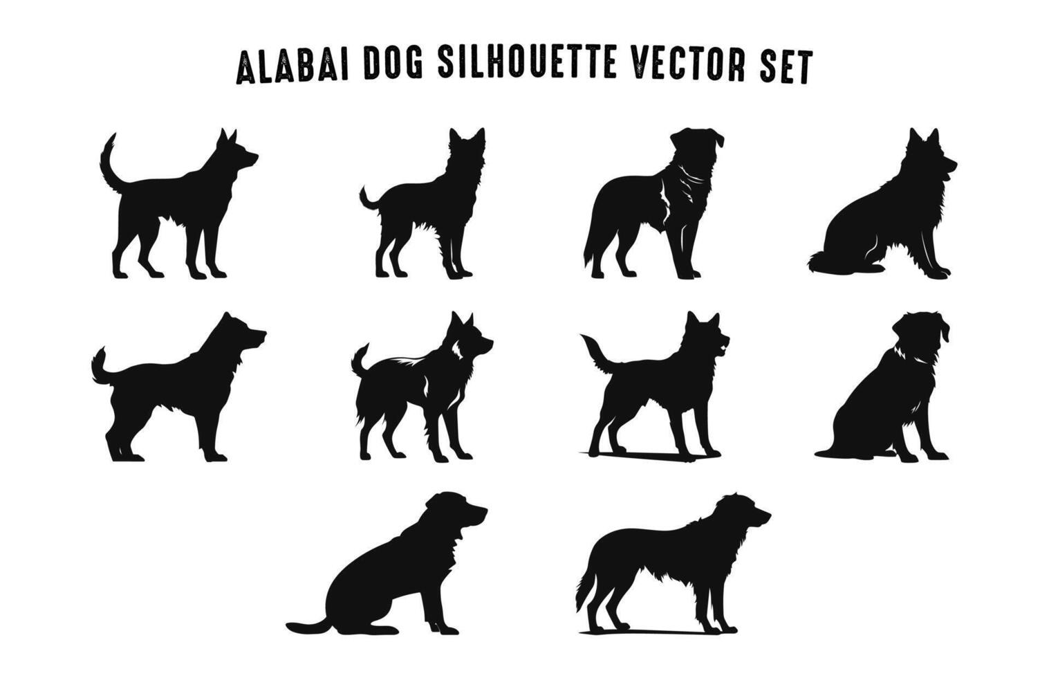 conjunto de alabai perro siluetas negro vector gratis