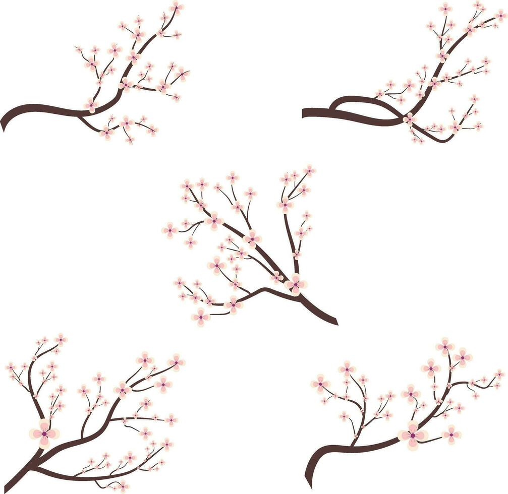 Collection of Flower Lunar New Year. Vector Elements.