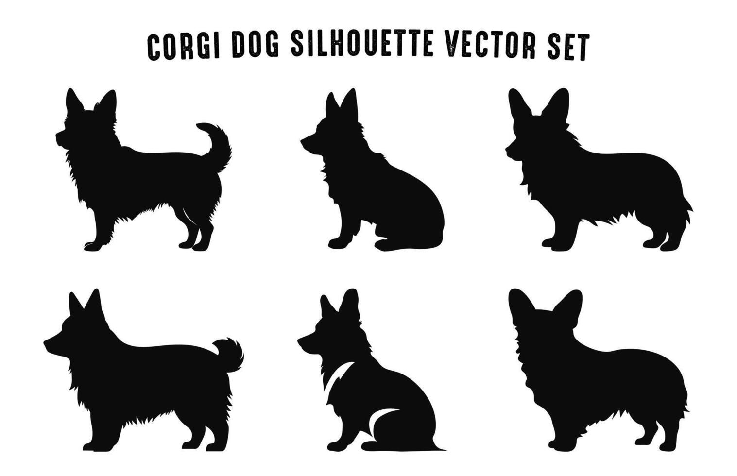 conjunto de corgi perro silueta negro vector gratis