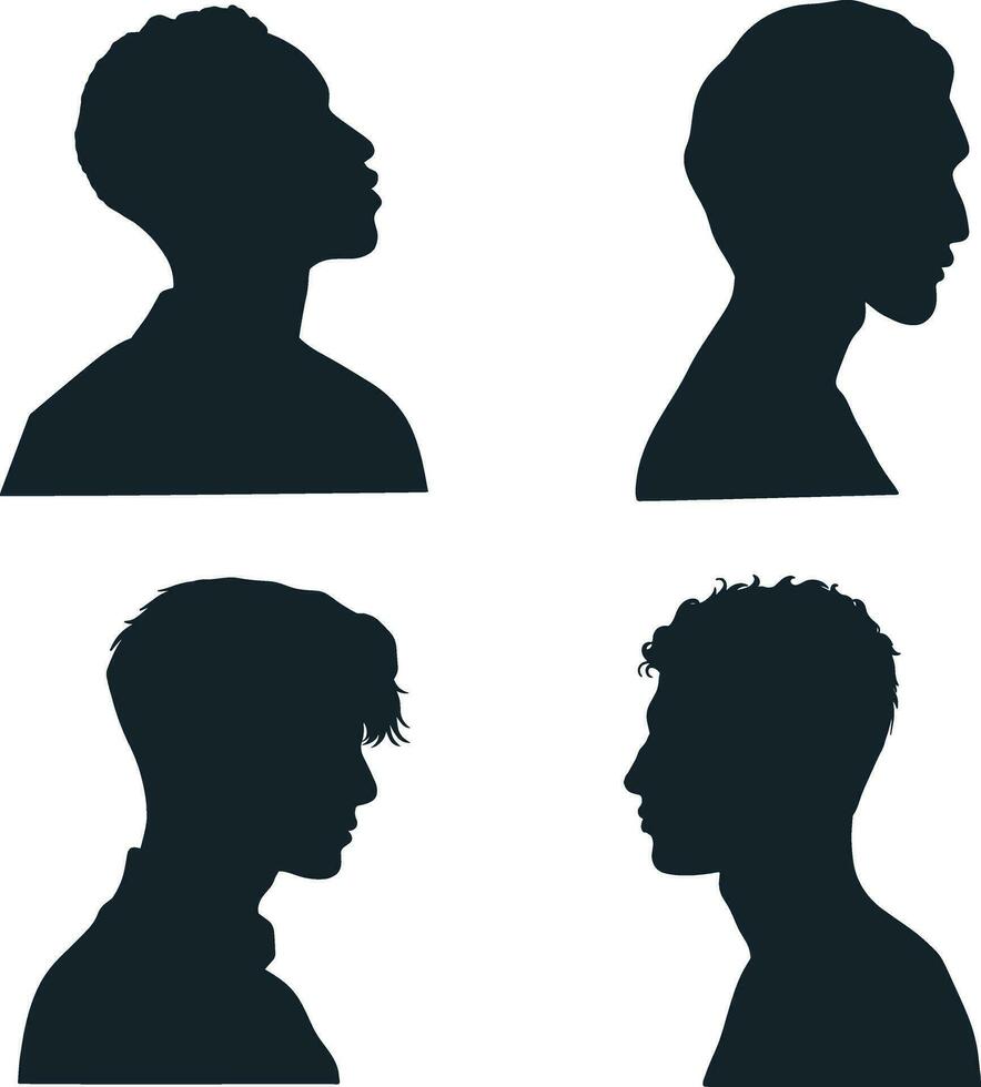 Collection of Man Head Silhouette. Isolated On White Background vector