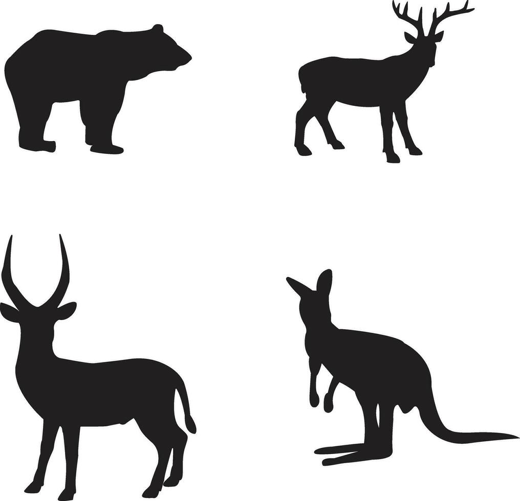 Set of Different Wildlife Silhouette. Vector Illustration