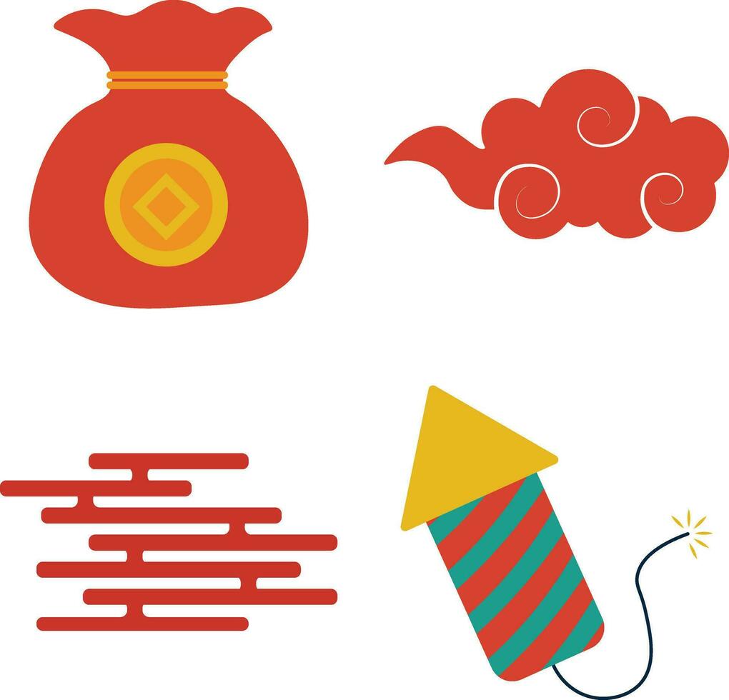 Chinese New Year Elements Set. Vector Flat Illustration.