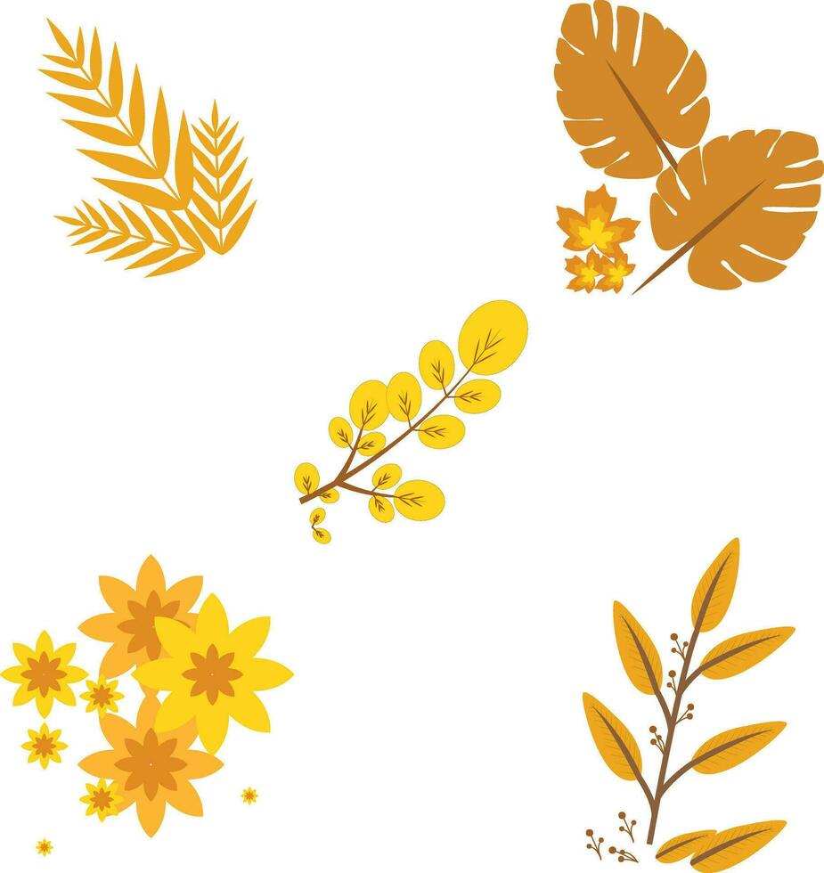 Hand Drawn Autumn Leaves. Cartoon Shapes. Vector Icon Set