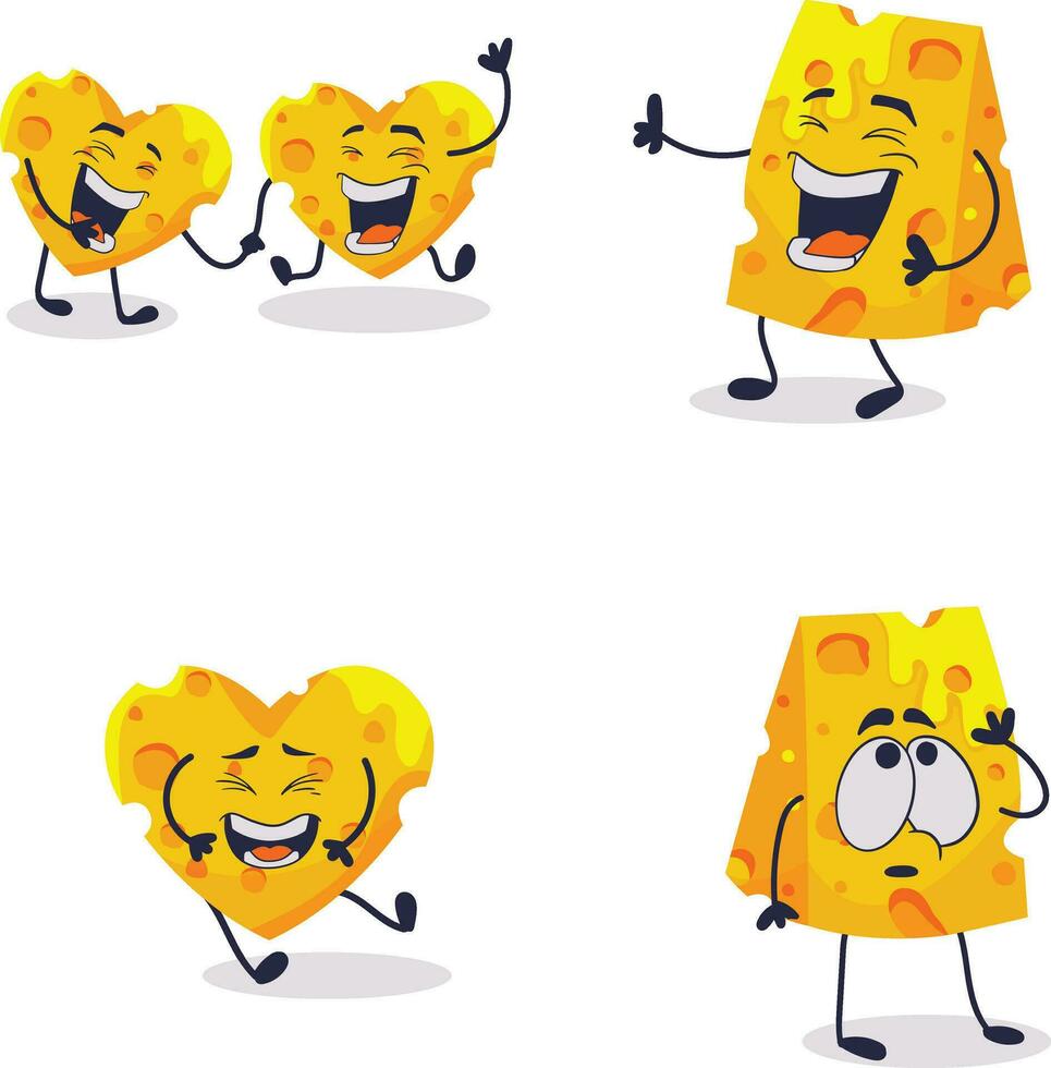 queso amantes día personaje iconos con varios emoticones vector