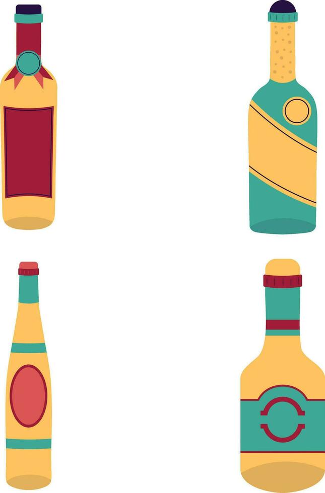 Set of Different Various Bottles. Flat Vector Illustration