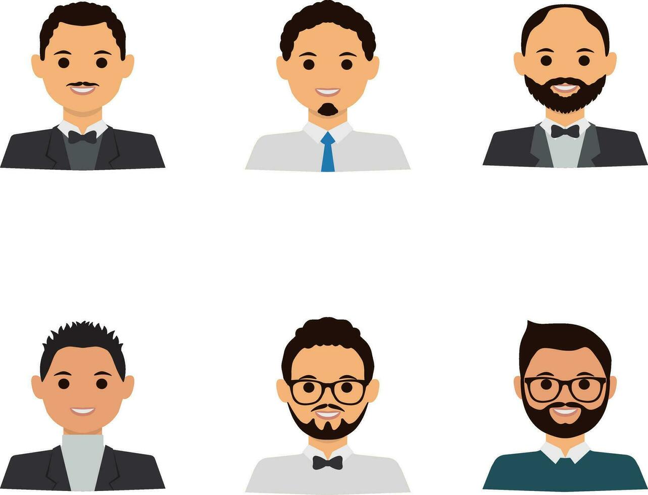 Set of Business Man Avatar. In Flat Style. Vector Illustration