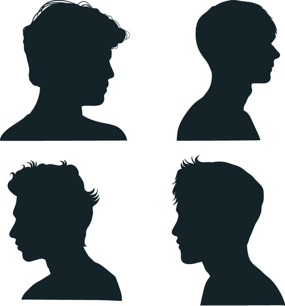 Collection of Man Head Silhouette. Isolated On White Background vector