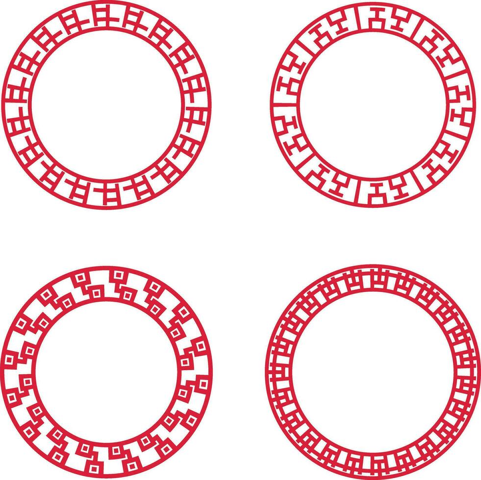 Chinese Circle Frame Icons Set. Asian Design Style. Isolated Vector. vector