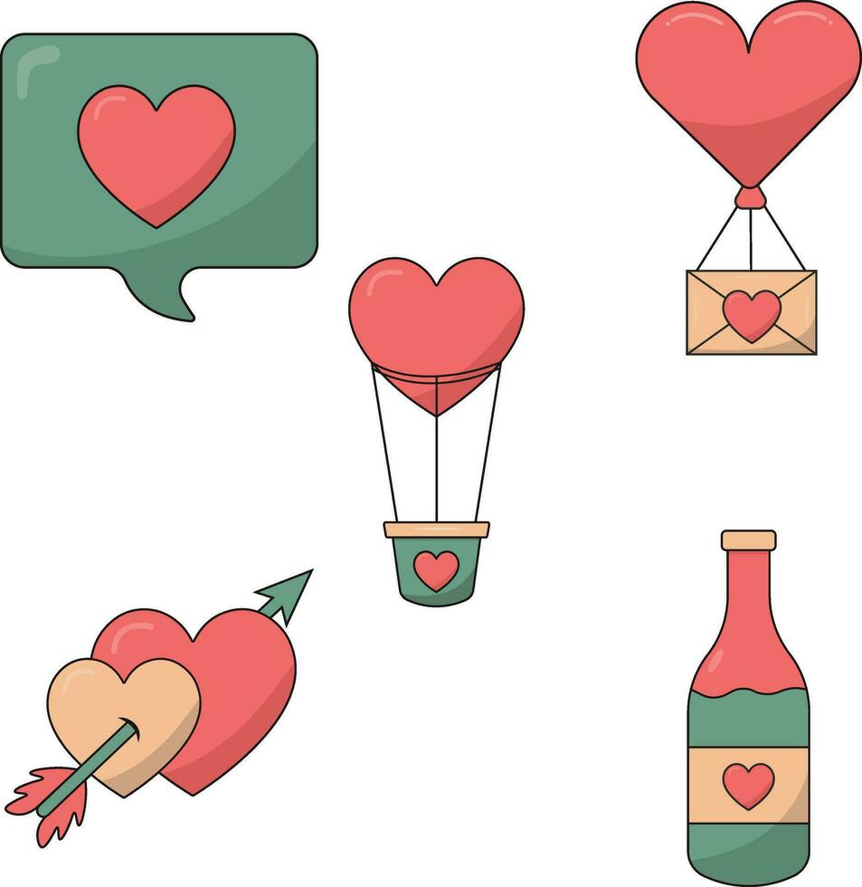 Set of Different Valentine's Day. Vector Illustration With Cartoon Style.