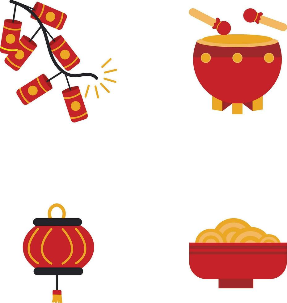 Set of Chinese New Year Elements. Isolated Vector. vector