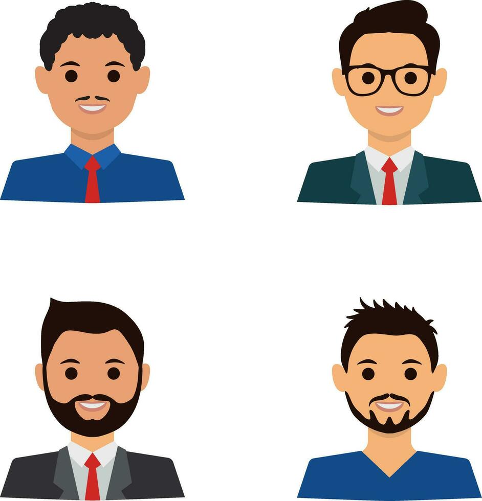 Set of Business Man Avatar. In Flat Style. Vector Illustration