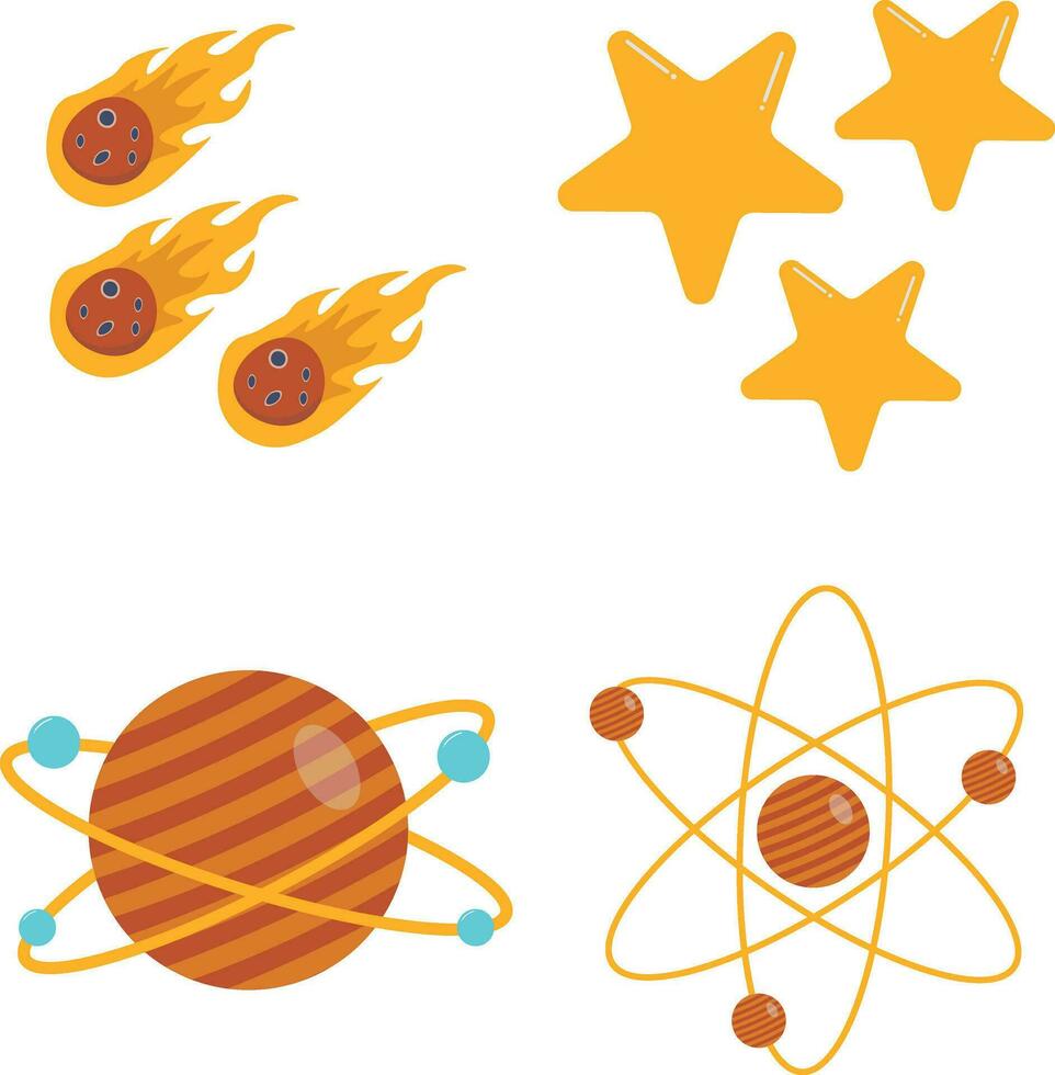 Outer Space Birthday Icons. Flat Cartoon Style. Isolated Vector Set