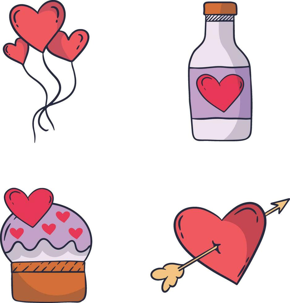 Set of Valentine's Day. Isolated On White Background. vector