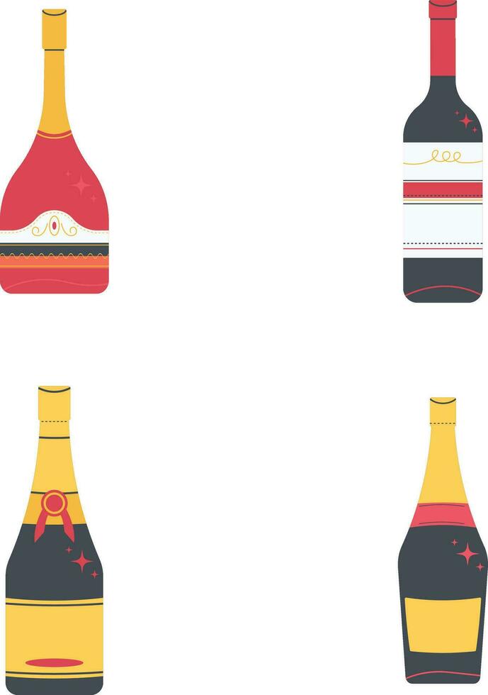 Collection of Various Bottles. Cartoon Style. Vector Illustration