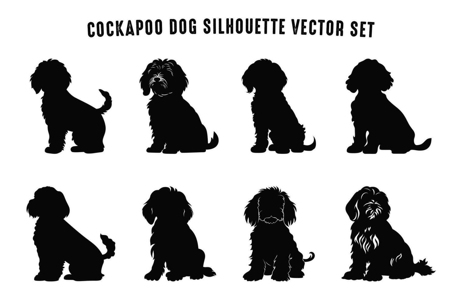 Cockapoo Dog Silhouettes vector Collection, Black Silhouette of Dogs Breed Bundle